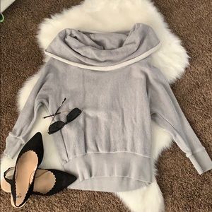 Gray knit sweater with slouch neck